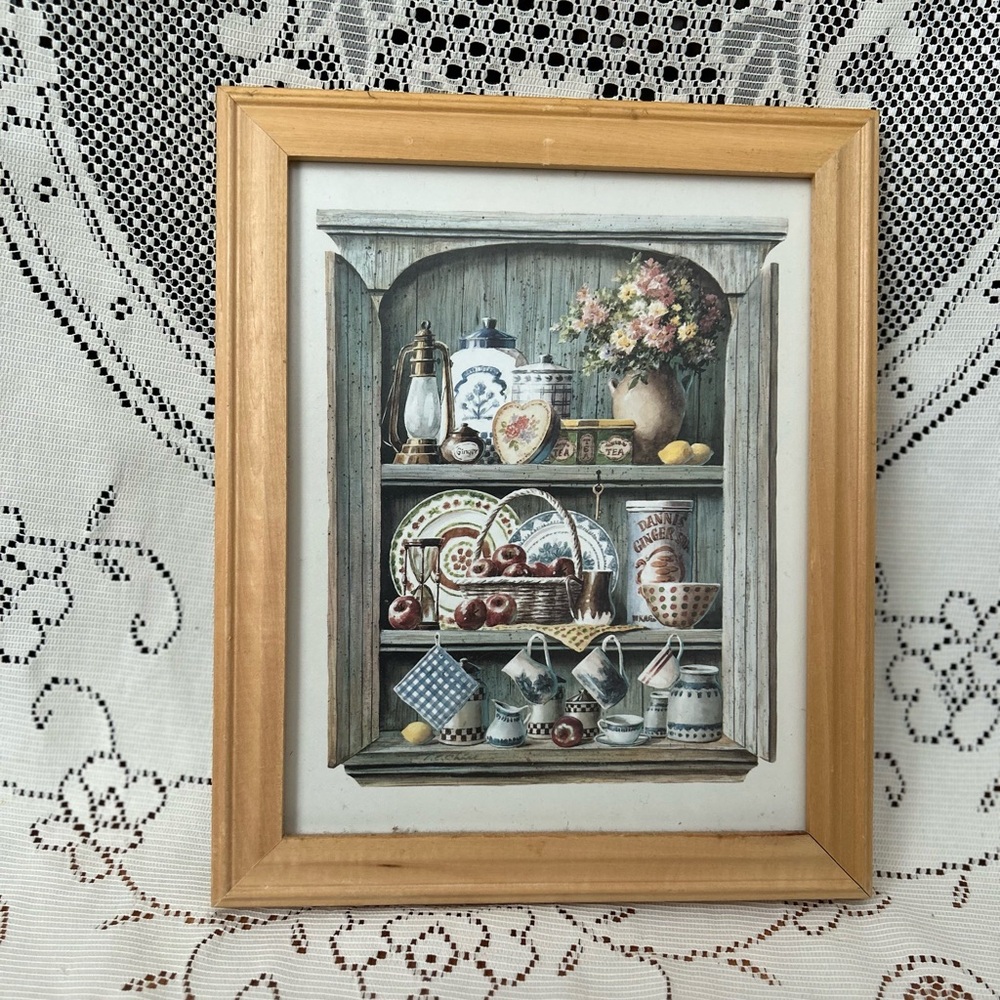 Cottagecore Country Shelf Kitchen Wall Art Print in Wood Frame